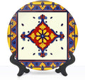 Decorative Plates for Display 10" Colorful Ornate Floral Tile Design Red Yellow Blue Accents Ceramic Ornament with Display Stand and Hook Up for Wall Decor Hanging Festival Wedding Gift