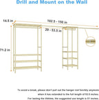 Ulif E11 Heavy-Duty Garment Rack, Metal Freestanding Clothes Rack and Closet Storage Organizer System with 8 Shelves and 4 Hanger Rods, (73.2-97.6)" W x 14.5" D x 71.2" H, Load 1034 LBS, Gold