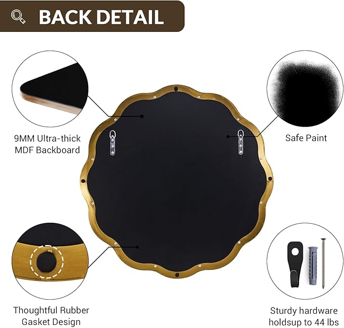 ANDY STAR Brushed Gold Round Wall Mirror 36 Inch, Brass Round Bathroom Mirrors for Over Sink, Anti-Rust Brass Circle Frame for Bathroom, Entryway