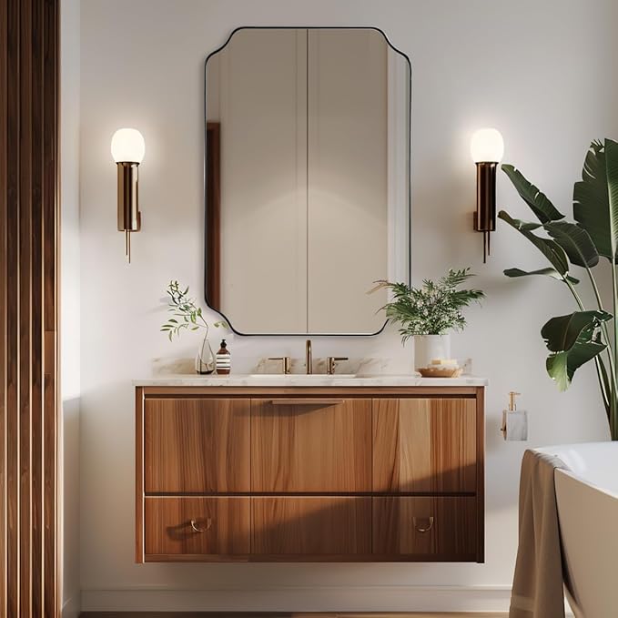 ANDY STAR Bronze Bathroom Mirror, 24x36 Inch Brushed Bronze Rectangle Mirror, Scalloped Mirror for Bathroom with Premium Stainless Steel Metal Frame, Thin Frame Deep 1’’