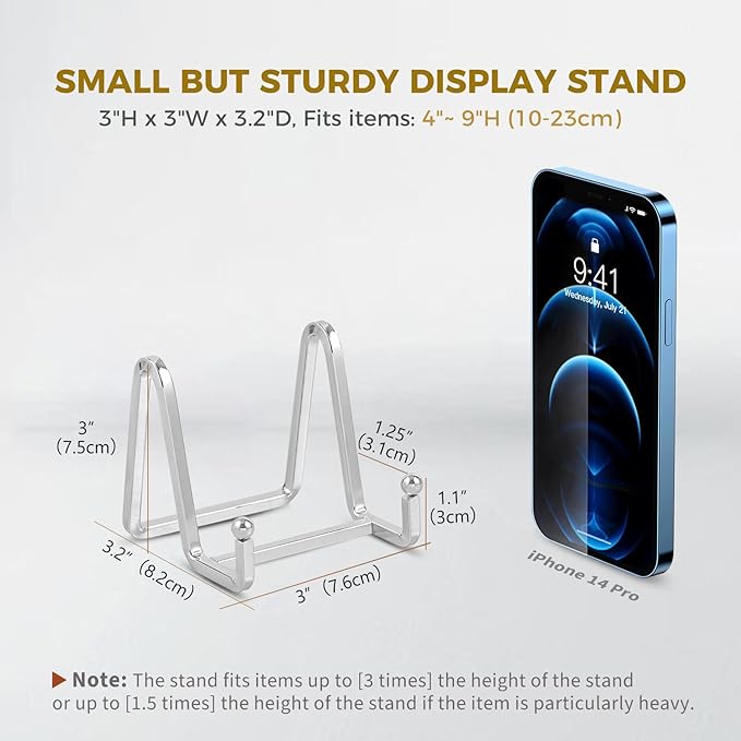 Plate Holder Easel Display Stand - 3 inch Metal Plate Stands for Display - Tabletop Picture Stand - Silver Iron Easels for Display Pictures | Photo Frames | Book | Decorative Plates | Plaque-1 Pack