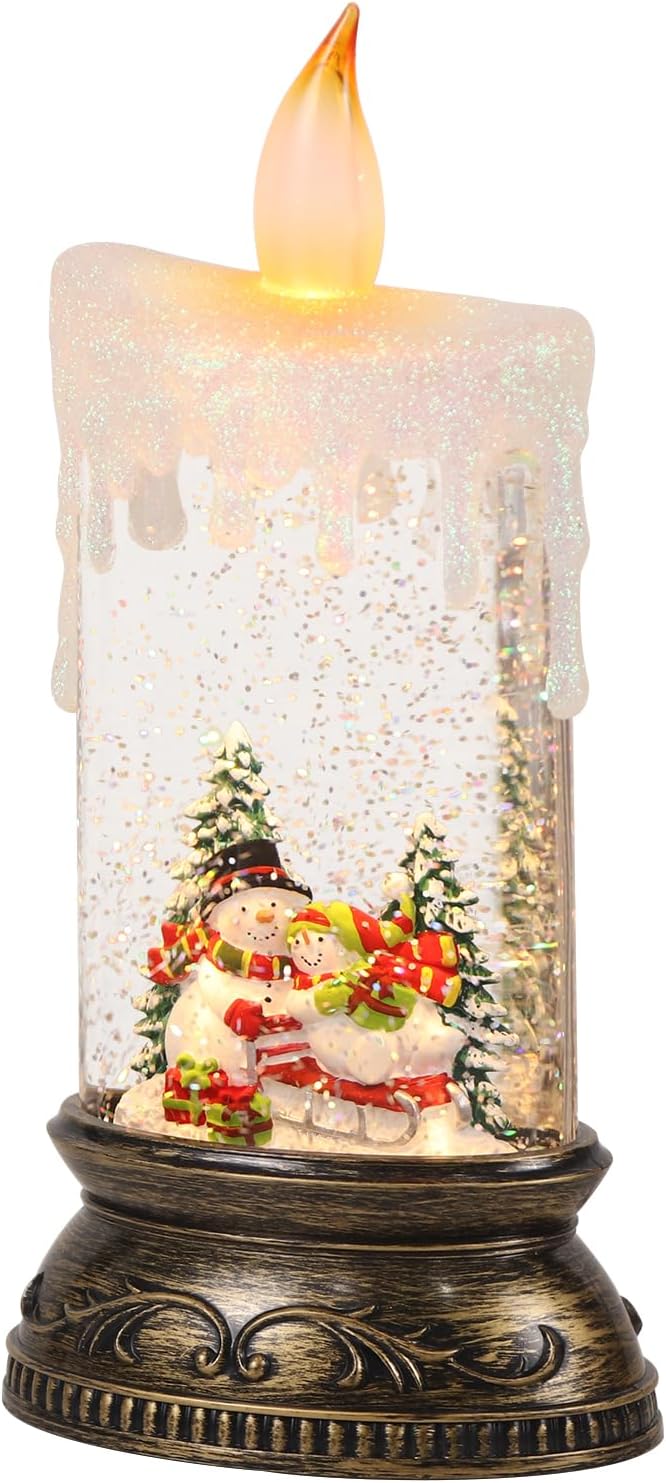 Eldnacele Musical Snow Globe Lantern with Timer Battery Operated & USB Powered Lighted Snowman Singing Snow Globe Christmas Decor