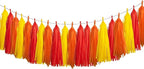 15Pcs Red Orange and Yellow Paper Tassel Garland,Tissue Tassel Banner for Thanksgiving Firefighter Party Decoration