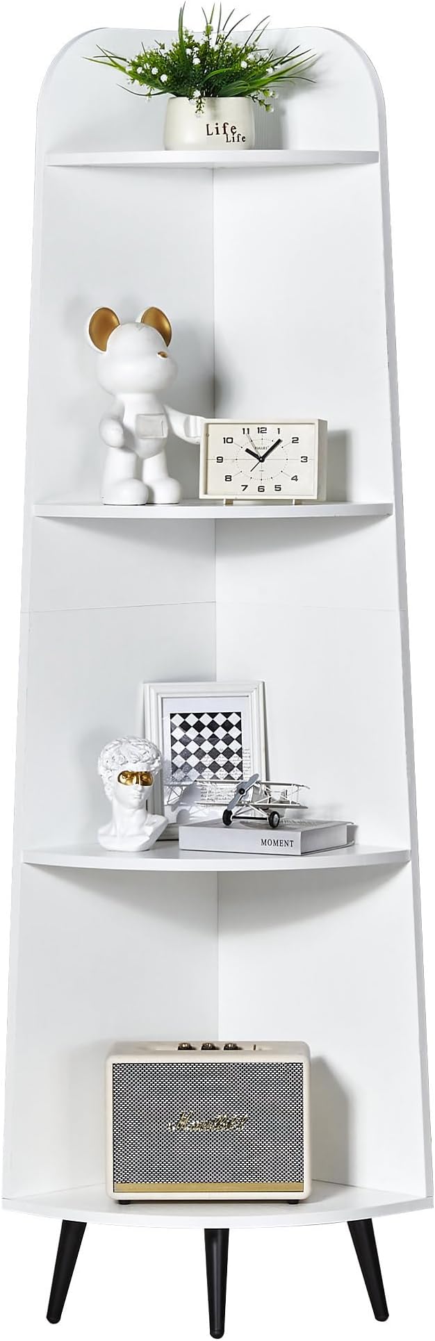 VECELO Large Tall Corner Shelf, 66.93" H 4-Tier Corner Storage Organizer, Freestanding Corner Display Rack for Living Room Bedroom Home Office, White