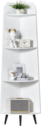 VECELO Large Tall Corner Shelf, 66.93" H 4-Tier Corner Storage Organizer, Freestanding Corner Display Rack for Living Room Bedroom Home Office, White