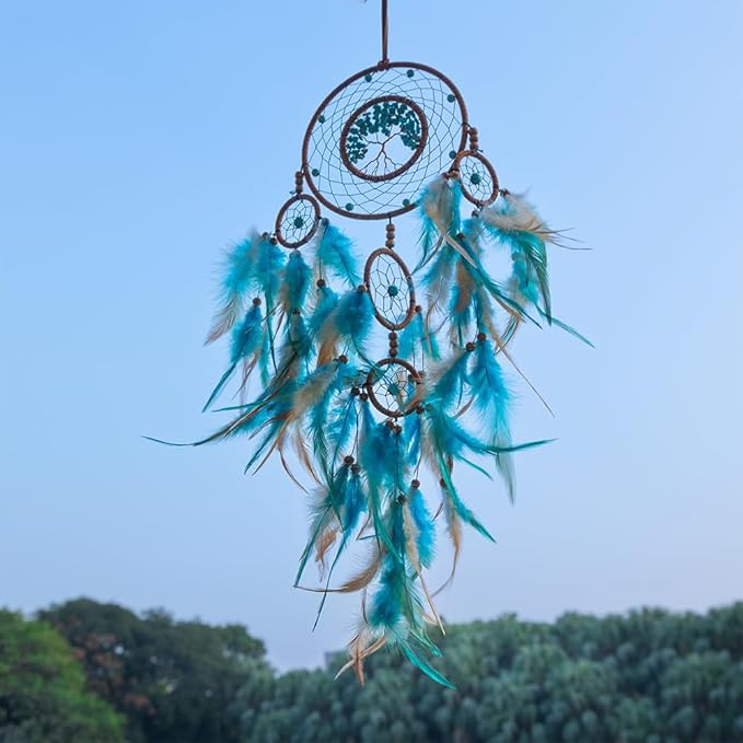 Dream Catcher, Handmade Dreamcatcher with Healing Crystal Stone, Tree of Life Dream Catchers Hanging Ornament for Home Bedroom Birthday Party, Perfect Craft Gift for Kids