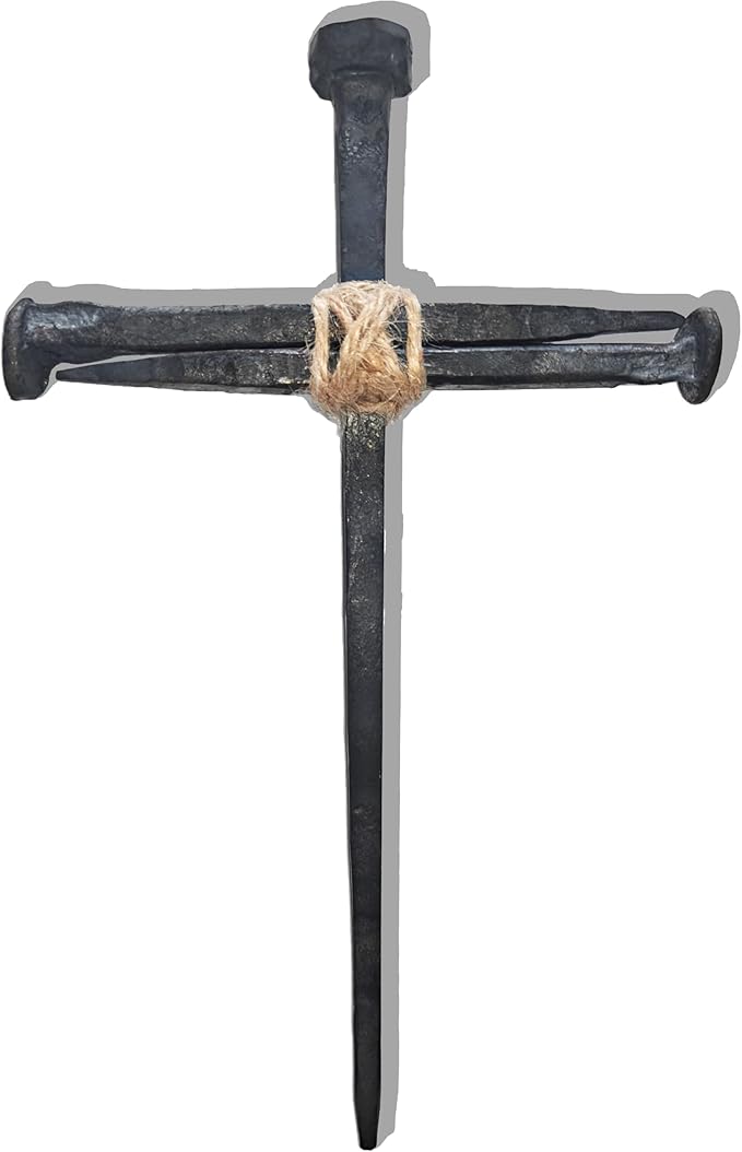 LeMeeOly Passion of Jesus Christ Crucifixion Nail, Metal Cross for Wall Decor, 3PCS Handmade Flat-Head Nails DIY Crafts 8’’,Christian Style Decor for Church Home Easter Christmas Memorials