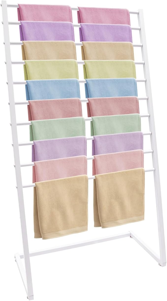 Scarf Organizer, Metal Hijab Organizer, 10 Tier Scarf Holder Hanger for Multiple Scarves, Freestanding Hijab Stand Belt Pants Hanging Rack for Home, Commercial, Clothing Store (White, 80cm)
