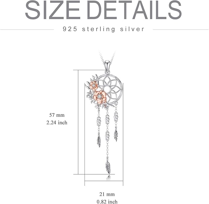 Dream Catcher Pendant Necklace 925 Sterling Silver Synthetic Moonstone Crystal Sunflower Rose Flower Evil Eye Dreamcatcher Cremation Jewelry Gifts for Women Wife Mom
