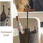 Vintage Wrought Iron Umbrella Stand, Distressed Umbrella Holder with Handle, Floor Standing Umbrella Storage, Multi-scene Umbrella Basket for Entryway, Living Room