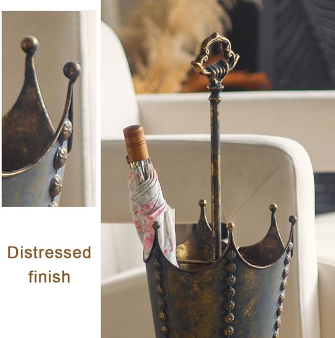 Vintage Wrought Iron Umbrella Stand, Distressed Umbrella Holder with Handle, Floor Standing Umbrella Storage, Multi-scene Umbrella Basket for Entryway, Living Room