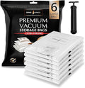 GENIE SPACE Premium Vacuum Storage Bags for Clothes, Bedding and Travel, Large Size 30x24 Inches, Airtight, Odor-Proof and Reusable Space Saver Bags with Double Zipper Seal, 6-Pack with Hand Pump