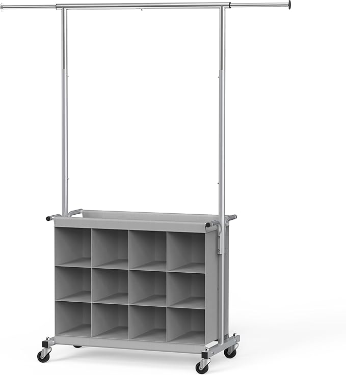Simple Houseware Garment Rack with Extensible Haning Rod and 16 Shoes Organizer, Grey