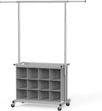 Simple Houseware Garment Rack with Extensible Haning Rod and 16 Shoes Organizer, Grey