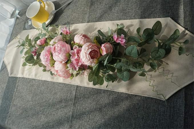 H&S BRIDAL Wedding Arch Flowers, 30 Inch Rustic Artificial Floral Swag for Door Lintel, Green Leaves Rose Peony Sunflowers Table Centerpieces Home Decoration
