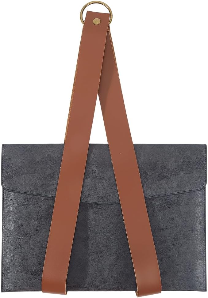 Nordic Style PU Leather Book Hanger Portable Display Wall Mounted Storage Organizer Hanging Rack File Holder Brown Rustic Leather Magazine Holder for Magazines Newspapers Home Office Decor