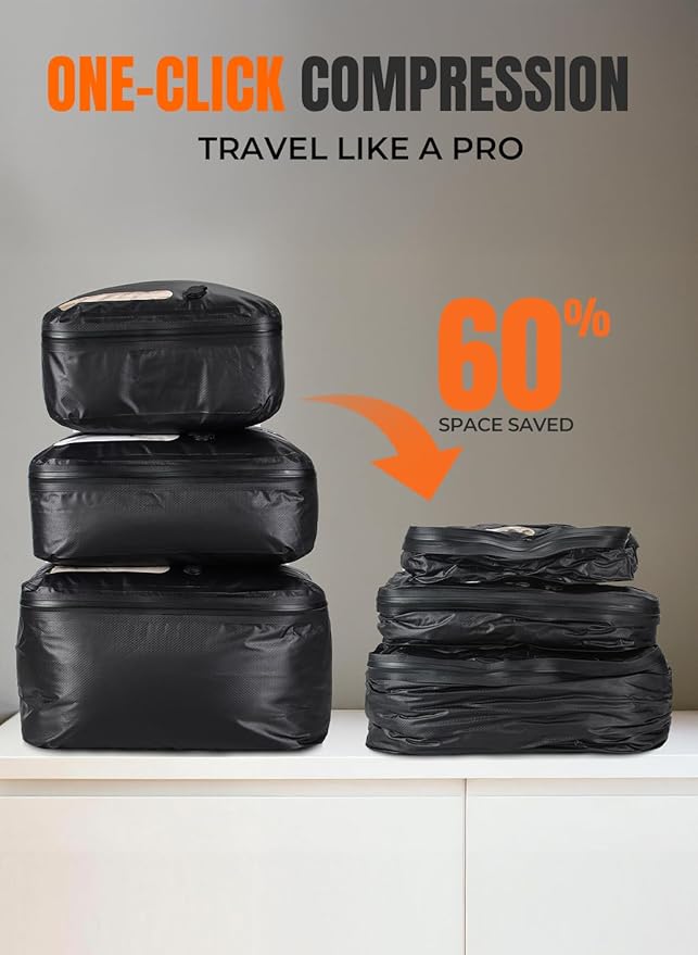 Vacuum Bags for Travel, 180° Open Zipper, IP67 Waterproof, Reusable Space Saver Compression Bags for Backpack, Suitcase(1 Pack, No Pump)