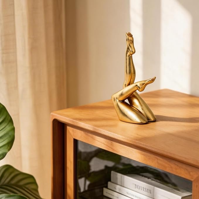 Golden Legs Sculpture - Elegant Resin Statues for Aesthetic Shelf Decor, Office Desktop & Cabinets | 4.13" D x 2.16" W x 8.46" H, Bowed Legs