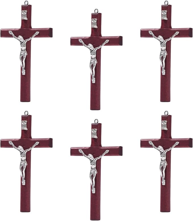 ZYFLSQ Catholic Crucifix Wall Cross 6 Pack, 4.7 inch Small Catholic Wooden Jesus Cross for Home Decor, Hanging Cross for Wall