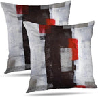 Red and Grey Abstract Art Artwork Pillow Cover, Gallery Modern Decorative Throw Pillows Cushion Cover for Bedroom Sofa Living Room 20 x 20 Inch Set of 2