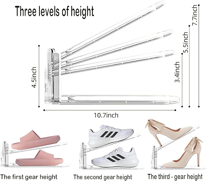 Shoe Slots Organizer for Closet 12PACK Shoe Stacker Adjustable Shoe Slots Organizer Shoe Space Savers Double Layer Stack Shoe Racks for Closet Organization Organizador de Zapatos (Transparent)