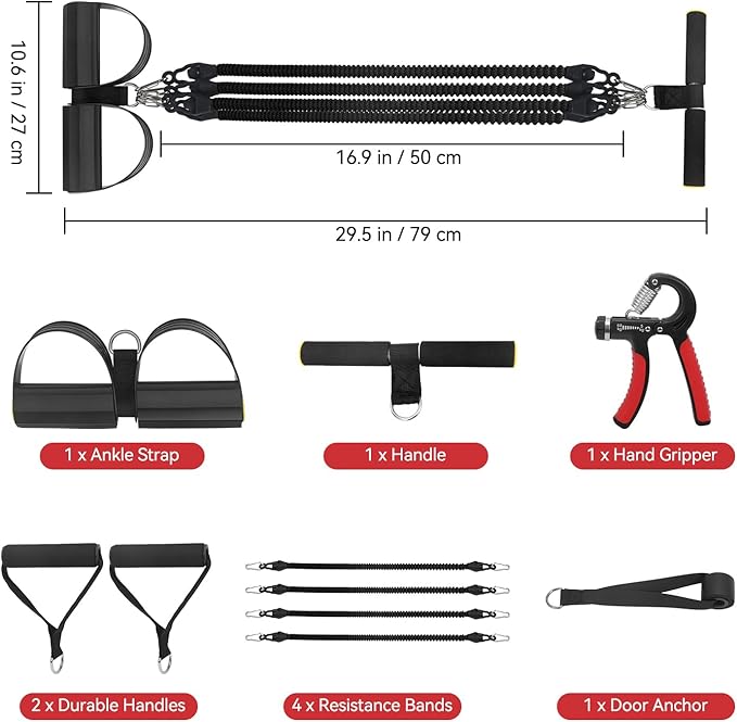 2026 Upgrade Foot Pedal Resistance Band, Adjustable 4-Tube Elastic Pull Rope Fitness Sit-up Exercise Equipment at Home Gym Arm Abs Workout Equipment Leg Stretching Equipment