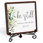 Be Still And Know That I Am God Table Sign, Farmhouse Bathroom Decor, Eucalyptus Desk Decor For Living Room Home Office Mantle Coffee Bar Bookshelf Kitchen Entryway (C10)