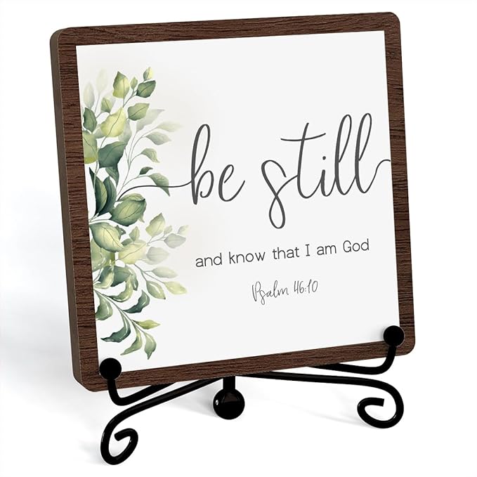 Be Still And Know That I Am God Table Sign, Farmhouse Bathroom Decor, Eucalyptus Desk Decor For Living Room Home Office Mantle Coffee Bar Bookshelf Kitchen Entryway (C10)