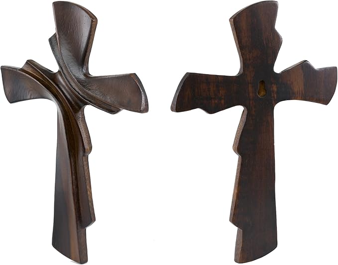 DAICAT - Hand-Carved Wooden Cross 9.8” – Christian Wall Decor for Easter, Baptism Gift, Unique Religious Gift for Mom, Sister, Teen Boy (No 1)