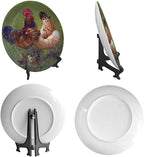 Rooster Decorative Plate Holder, 6 Inch, Rooster Chicks Hang Out on The Lawn Round Display Plate, Table Top Plate Decor with Stand, for Display Living Room Kitchen Closet Table Decor