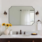 ANDY STAR Rectangle Mirror 30x40 Inch, Brushed Bronze Scalloped Mirror for Bathroom, Rust-Proof Stainless Steel 1" Frame, Antique Scalloped Edge Design Ideal for Home Decor