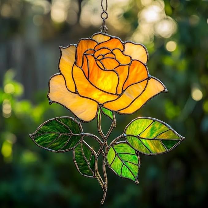 Rose Flower Acrylic Suncatcher, Flower Suncatchers for Window Hangings, Stained Glass Effect Garden Decor, Gift for Mother's Day, Mom, Grandma, Wife, Women