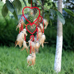 Dream Catcher with Feathers, Heart Shaped Dream Catcher Indians Traditional Love Net Wall Hanging Bedroom Home Car Decor (Beige)