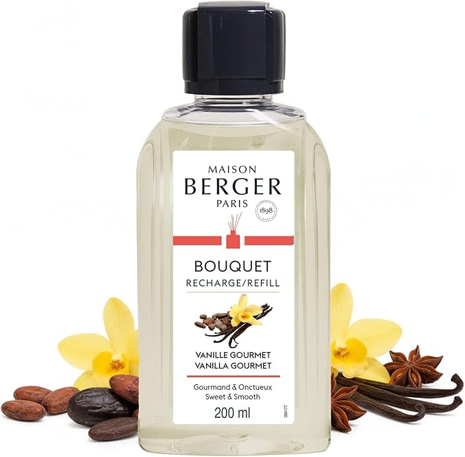 Maison Berger Vanilla Gourmet Fragrance Refill – 200mL (6.76 Fluid Ounces) Scented Oil for Reed and Ceramic Diffusers Warm Vanilla and Cocoa Blend with Rum and Tonka – Rich Gourmand Scent