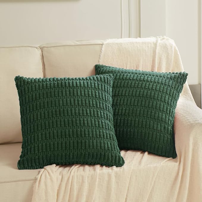 Fancy Homi 4 Packs Decorative Throw Pillow Covers for Living Room Couch Bed, Modern Farmhouse Boho Home Décor Accent Cushion Case, 16" x 16", Dark Green