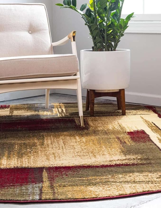 Unique Loom Barista Collection Area Rug - Timor (6' 1" Round, Multi/Red)