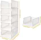 Pull-out Plastic Storage Basket,Stackable Closet Organizers Drawer Anti-Tipping, Reinforced Stable Shelf Container for Bathroom Laundry Room Storage, Space-Saving Clothes Storage (White, 5L)