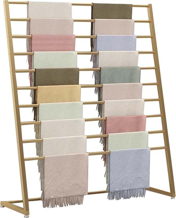 10 Tier Metal Scarf Organizer Holder, Freestanding Display Stand for Commercial Clothing Retail Store Towel Rack Ties Belt Pants Hanging Rack