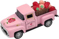 4.9″ Mini Vintage Strawberry Pink Metal Farm Truck Decor with Fake Strawberries, Home Kitchen Centerpieces for Tables Farmhouse Pickup Tiered Tray Stand Decorations, Spring & Christmas Desk Display