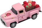 4.9″ Mini Vintage Strawberry Pink Metal Farm Truck Decor with Fake Strawberries, Home Kitchen Centerpieces for Tables Farmhouse Pickup Tiered Tray Stand Decorations, Spring & Christmas Desk Display