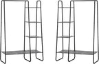 SunnyPoint Open Closet Garment Rack with 4-Tier Shelves & Bottom Storage Shelf, Freestanding Open Wardrobe Clothes Rack Organizer with Hanging Rod for Bedroom Closet, Clothing Rack with Shelves