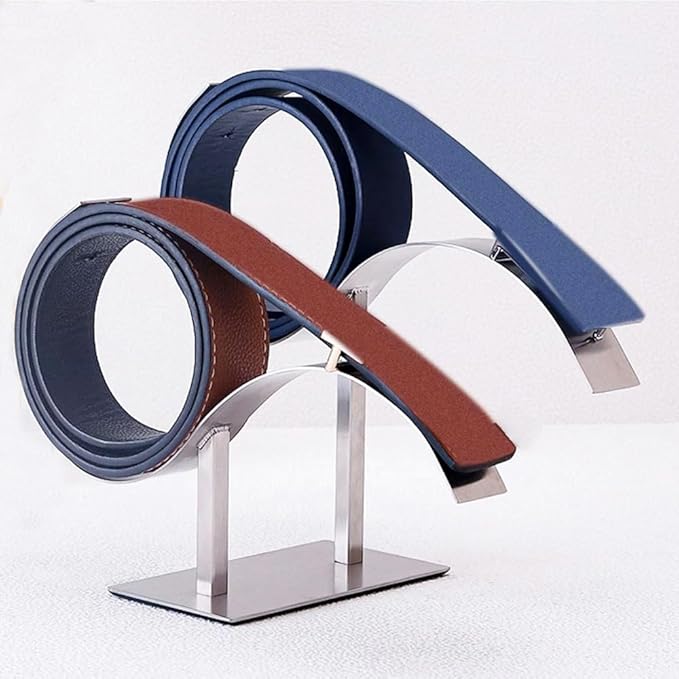 Mollytek Stainless Steel Belt Display Stand Rack Belt Holder Organizer Belt Storage Organizer and Displayer for 2 Belts Retail Store Display or Home Use