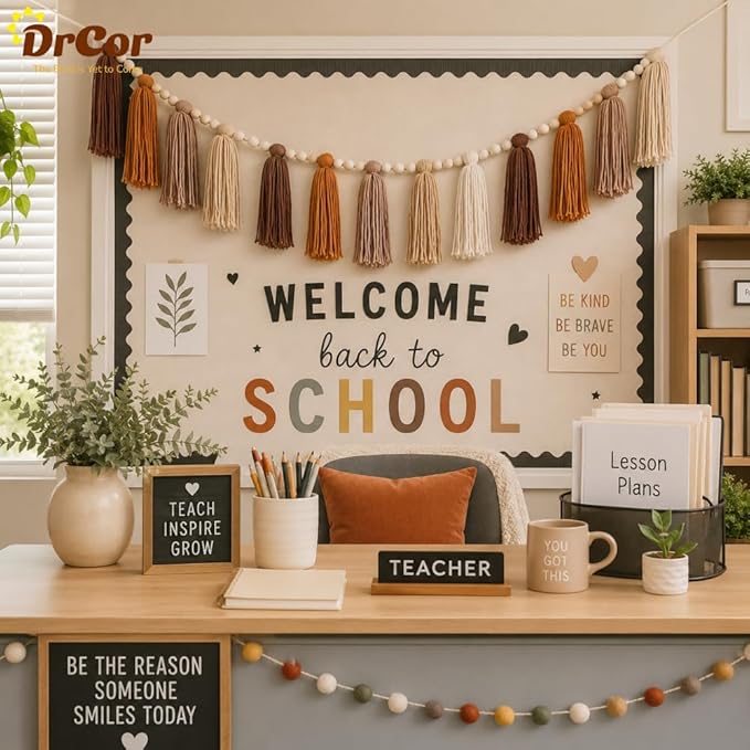 DrCor Boho Terracotta Rainbow Tassel Garland – Classroom Decor for Teachers, Bulletin Board Decorations, Back to School Wall Hanging for Nursery, Kids Room, Baby Shower & Party Decor
