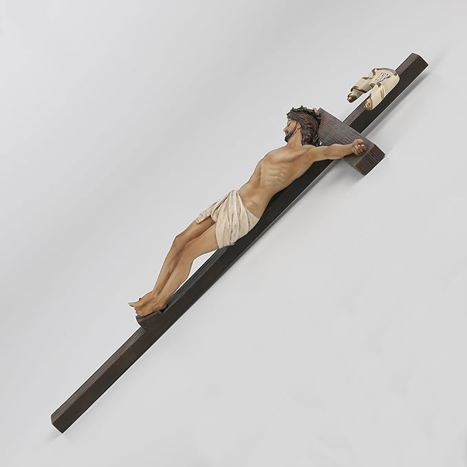BC Catholic Crucifix Wall Cross, 10" H Jesus Christ Cross for Wall, Catholic art of Home Altar, Crucifijos Catolicos, Religious Gift for Dad, Handpainted Renaissance Sculpture by Buildclassic