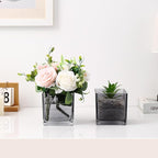 Square Glass Vases Set of 9, 4"x 4"x 4" Flower Vases for Centerpieces, Grey Glass Vase for Flowers, Small Vase for Wedding, Party, Home Office Decoration
