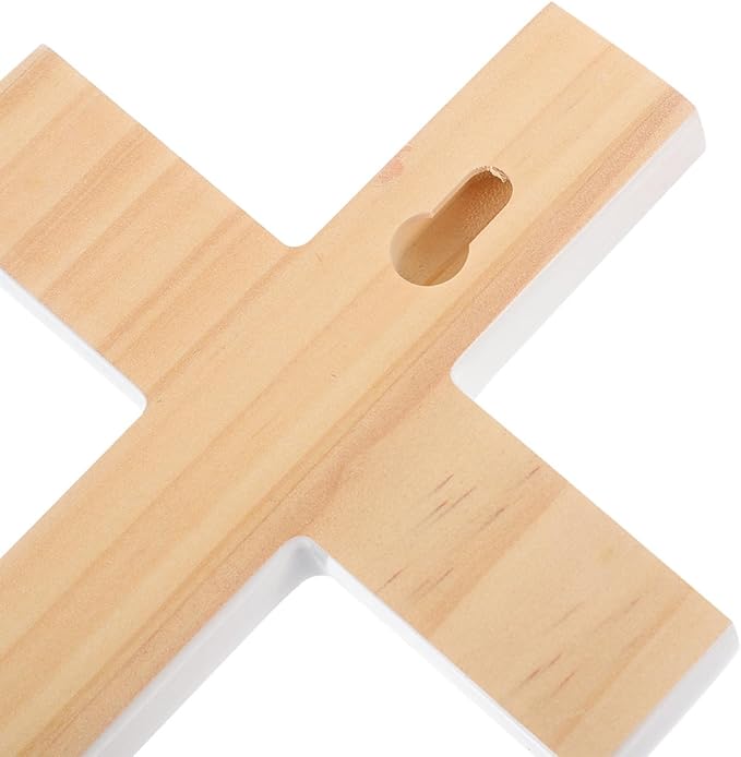 BESTOYARD 8.26 inch Large White Wooden Wall Cross, Solid Wood Christian Decor for Home, Living Room, Church Altar - Hanging Religious Spiritual Gift for Baptism, Christmas, House Blessing