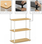 Furinno TURN-N-TUBE Storage Shelves, 3-Tier Book Shelf, Corner Shelf, Toolless Open Shelves, for Organization and Storage, Living Room, Garage, Home Office, Beech