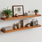 Homeforia Oak Floating Shelves 42 inch Long, High End Solid Real Wood 42inch Floating Shelves for Wall Mounted, Honey Oak Wooden 42in Floating Shelf, Heavy Duty Bracket, 42 X 6.5 X 1.75 in, Set of 3