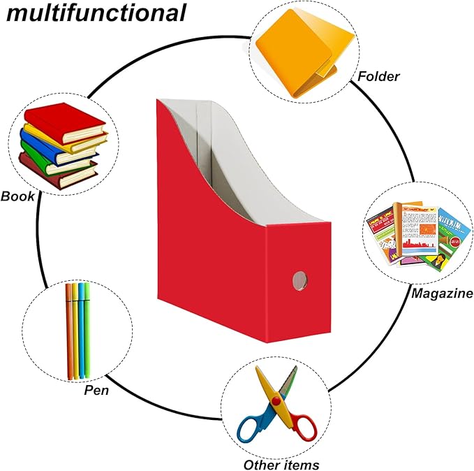 Limitliho 12 Pack Red Cardboard Magazine Holder, Sturdy Book Bins for Classroom Library, 10.6'' ×10.2'' ×3.5'' Inch Vertical File Folder Box