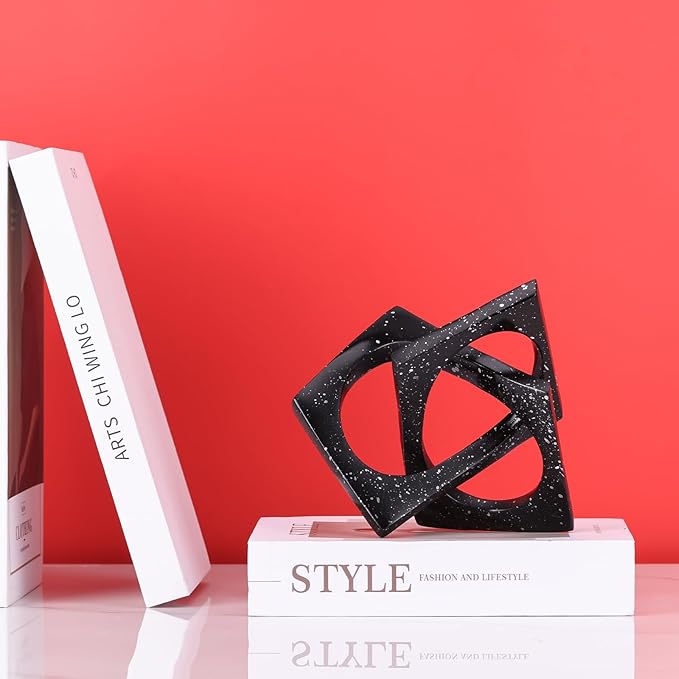 Modern Geometric Sculpture Black Knot Statue Decor, Home Bookcase Centerpiece Jax Decorative, Tabletop Sculpture and Figurines, For Home Decor Accent Cube Ornaments